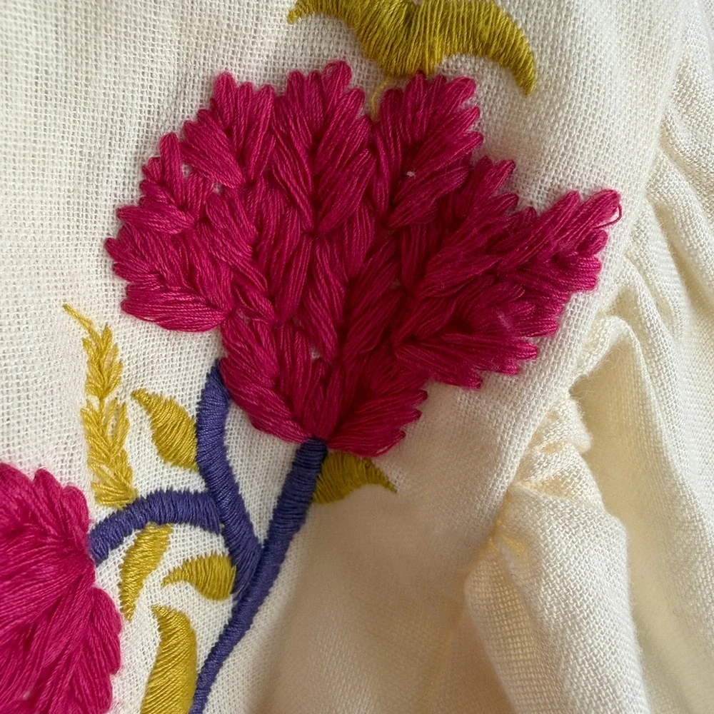 Roller Rabbit NWT Column Embroidery Michi Cream V Neck Top‎ Women's Size S - Picture 10 of 14